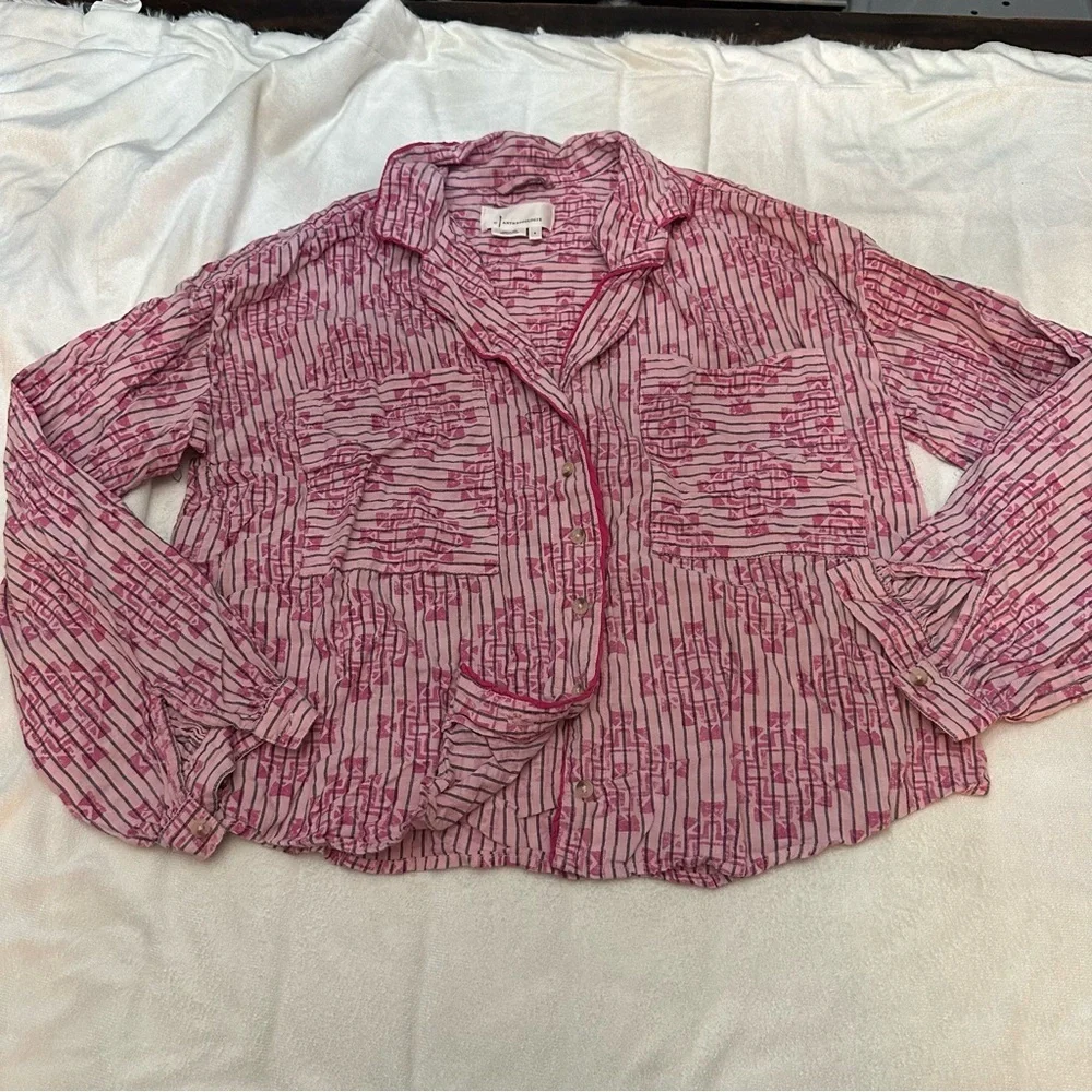 Anthropologie Ella Scalloped Blouse Pajama Top and Pants Set Size Small 51732